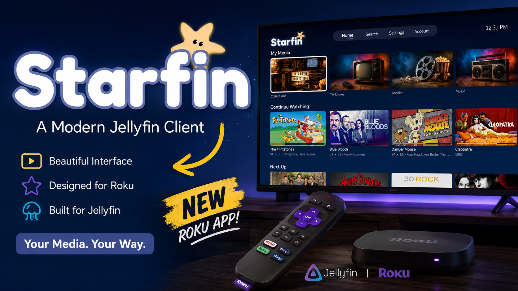 Starfin media client running on a Roku television